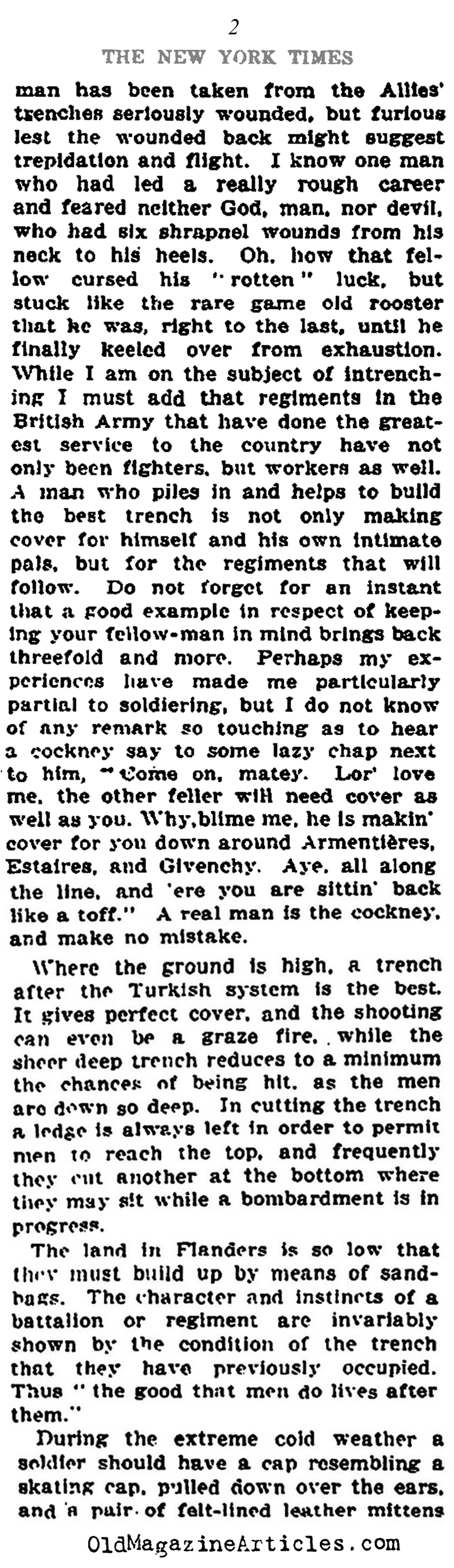 Trench Warfare Tips from a Veteran (NY Times, 1916)